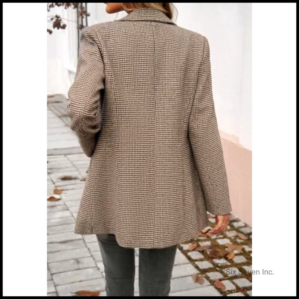 Polyester Blend Houndstooth Blazer Open Front Lap… - image 6
